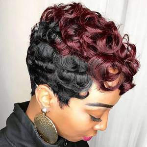 lot 2601 image: Moonshow Short Pixie Cut Wig Wine Red Synthetic