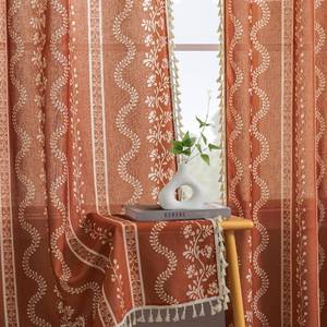 lot 5173 image: Lino Rosa Botanical Stripe Linen Curtains 84 Inch 2 Panel