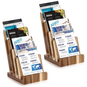 lot 7507 image: HKSZEH 2 Pack 4-Tier Acacia Wood Brochure Holder Stand