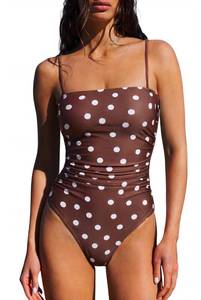 lot 8002 image: SUUKSESS Womens One Piece Swimsuit Brown Polka Dots M