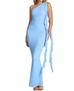 lot 8016 image: Womens Ruffle One Shoulder Maxi Bodycon Dress, XL
