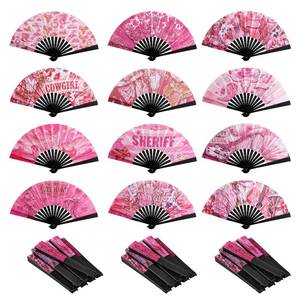 lot 8021 image: Qunclay 24 Pc Pink Cowgirl Folding Hand Fans