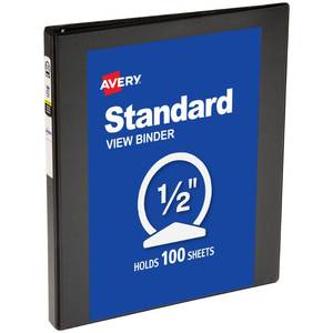 lot 8107 image: Avery Standard View 3-Ring Binder, 0.5 Rings, Black