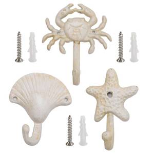 lot 8433 image: Laffoonparts Crab Cast Iron Wall Hooks, Set of 3