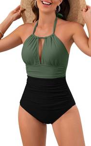 lot 8468 image: B2prity Womens One Piece Swimsuit Tummy Control Halter, XL