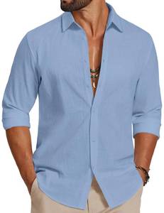 lot 8495 image: COOFANDY Mens Long Sleeve Button Down Cotton Shirt Light Blue, LARGE