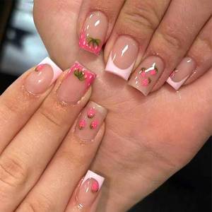 lot 14241 image: LWTZLW Press On Nails Short Square Pink French Tip