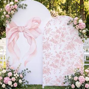 lot 14324 image: Mindsoft Arch Backdrop Cover Set Pink Bow Floral 2pc
