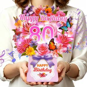 lot 18767 image: Ecloverlife 80th Birthday Pop-Up Card w Music & Light