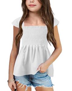 lot 18800 image: Bingerlily Girls Smocked Square Neck T-Shirt White, Size XXL