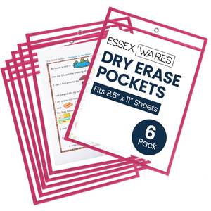 lot 18812 image: Essex Wares Dry Erase Pockets 6-Pack 10 x 13.5 Magenta