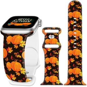 lot 18823 image: Strenme Fall Pumpkin Leaves Apple Watch Band