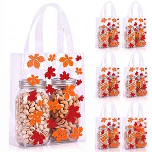 lot 18829 image: Pajean Plastic Gift Bags with Handles, Maple Leaf Design, 25 Pcs