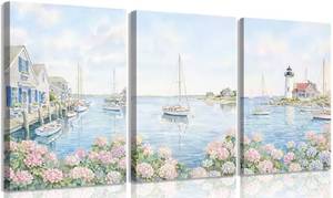 lot 19359 image: 3-Piece Coastal Hydrangea Canvas Wall Art