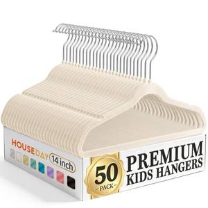 lot 19370 image: House Day Kids Velvet Hangers 14 Inch 50 Pack Beige
