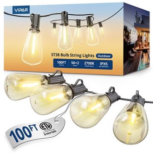 lot 19393 image: VIPARSPECTRA 100FT LED Outdoor String Lights ST38 52 Bulbs