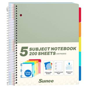 lot 20008 image: SUNEE 5 Subject Notebook College Ruled 200 Sheets