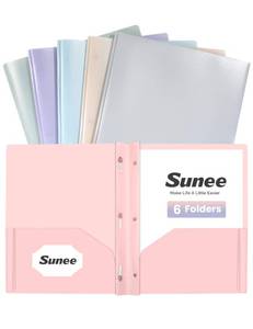 lot 20009 image: SUNEE 3-Prong Plastic Folders with Pockets, 6-Pack