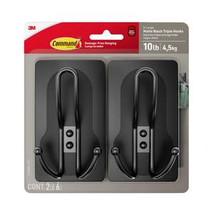 lot 20019 image: Command X-Large Black Triple Hooks, 2-Pack