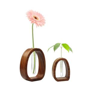 lot 20037 image: Liebemode Glass Test Tube Vase with Walnut Wood Frame Set of 2
