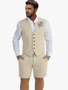 lot 2409 image: Dsteng Mens Linen Suit 2-Piece XL Beige