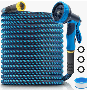 lot 13121 image: Non-Expanding Garden Hose Lot of Multiple Teal and Black Woven Fabric Hoses