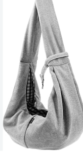 lot 14200 image: Gray Fleece Sling-Style Bag with Black and White Gingham Lining and Ring