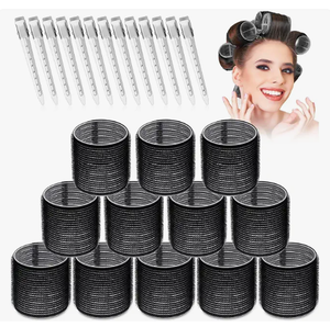 lot 14201 image: Set of 12 Large Black Velcro Hair Rollers with Metal Hair Clips