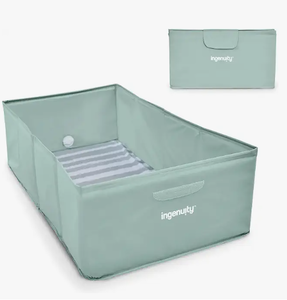 lot 18758 image: Ingenuity Foldable Infant Bath Tub in Mint-Green Fabric with Striped Liner