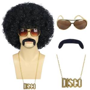 lot 1022 image: Karlery Unisex Short Curly Black Wig with Mustache