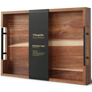 lot 1726 image: Fibogollo Acacia Wood Serving Tray with Handles 17x12in