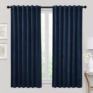 lot 1730 image: RYB HOME Navy Blue Velvet Blackout Curtains 42x63 2-Panel