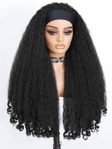 lot 1750 image: DZfirst Curly Headband Wig, Black, 26 In