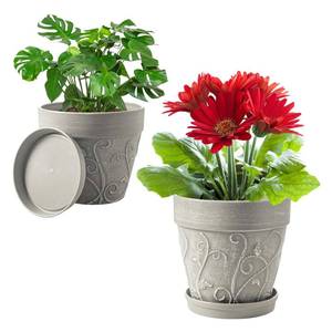 lot 2676 image: Melphoe Plant Pots with Drainage and Saucer, 2-Pack