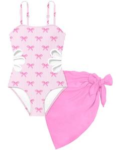 lot 2717 image: TALLWH Girls One-Piece Swimsuit Size 10-12 with Cover Up Skirt