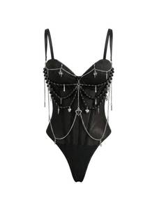 lot 2741 image: Floerns Womens Gothic Chain Mesh Corset Bodysuit Small