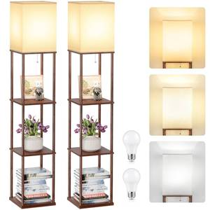 lot 5176 image: Coucrek 2-Pack Floor Lamp with 3-Tier Shelves
