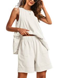 lot 6208 image: Gozoloma Womens 2-Piece Lounge Set Tank Top and Shorts XL Beige