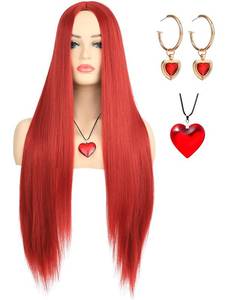 lot 6222 image: Morvally Womens Red Wig with Necklace and Earrings Set