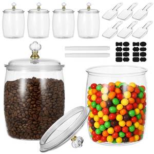 lot 9596 image: DORMIYA 6 Pcs Candy and Cookie Jars, 74 oz Transparent Plastic Jars with Lids, Decorative Storage Containers with Scoops, Labels, and Markers, Airtight Food Canisters for Candy Buffets, Kitchens