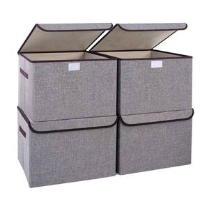 lot 9601 image: Bagnizer Large 22 Quart Linen Fabric Foldable Storage Bin Cube Organizer Basket with Flip-Top Lid and Handles, Clothes Blanket Box for Home, Office, Closet, Gray, 4 Pack 14.6 x 9.5 x 9.5in