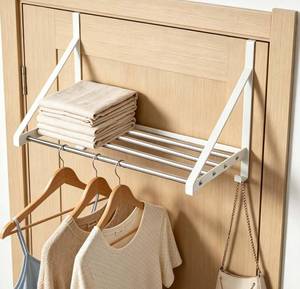 lot 9602 image: Adjustable Over the Door Clothes Hanger 12-23in, 4 Stainless Steel Rod