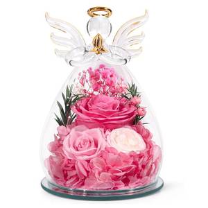 lot 9606 image: Gifts for Women Preserved Rose Forever Flower in Glass Angel Figurines Fresh Flowers for Delivery Prime Mothers Day Birthday Gifts for Mom Real Pink Roses for Grandma Sister Wife Her from Daughter