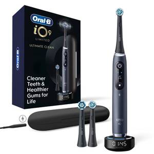 lot 9622 image: Oral-B Rechargeable Electric Toothbrush, iO9 Limited Ultimate Clean, 7 Cleaning Modes, Interactive Display, iSense Charger, Charging Travel Case, Visible Pressure Sensor, 3 Brush Heads, Black