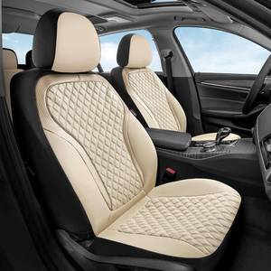 lot 9627 image: Coverado Front Seat Covers, 2-Pack Luxury Leather Car Seat Cover with Carbon Fiber Weave, Waterproof Car Seat Protectors, Spill-Proof Car Seat Cushion, Beige Seat Covers Universal Fit for Most Cars