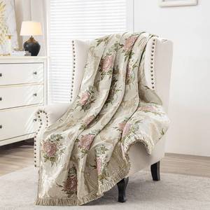 lot 9640 image: Loom and Mill Jacquard Floral Throw Blankets for Bed, Pearly Beige, 52inx72in