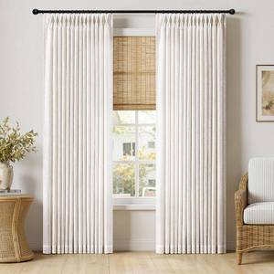 lot 9653 image: MIULEE Pinch Pleated Linen Curtains 96 Inches Long 2 Panels Natural