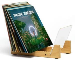 lot 9656 image: KAIU Vinyl Record Storage Holder - Solid Wood with Crystal Clear Acrylic Holder - Premium Design, Perfect 12in LPs or 7in Singles Display Unit - Stores and Supports up to 50 Albums (Clear)