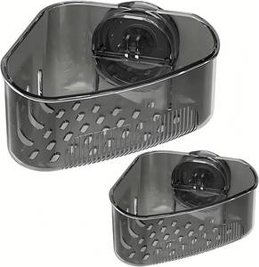 lot 9661 image: 2PCS Corner Sink Organizer Rack for Kitchen - Triangular Sponge Holder and Dish Brush Caddy with Powerful Vacuum Suction Cup Mount - Fast Draining Storage Basket for Sink, Bathroom and Laundry