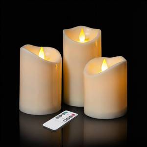 lot 9689 image: Flameless Candles 4in 5in 6in Set of 3 Outdoor Indoor Ivory Pillars Battery Operated Flickering Candles with Cozy Climbing Flame Effect, 8-Key Remote Timer, Plastic LED Candles for Wedding Decor